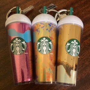 Starbucks Metallic Pink, Multicolor & Gold Mini Tumbler Keychain Set